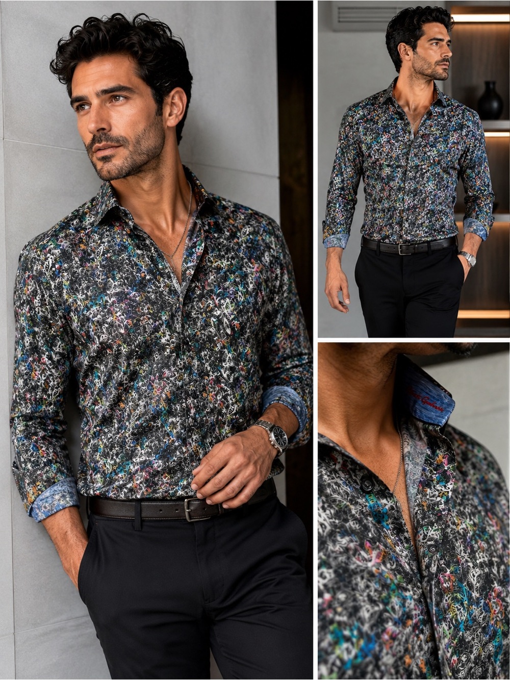 Robert Graham Black Multicolor Abstract Floral Button-Down Shirt
